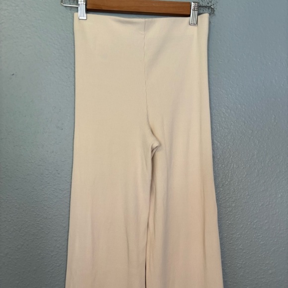 & Other Stories Women Cream Ribbed Flare Elastic Waist Pants XS Preppy Stretch - Picture 8 of 9
